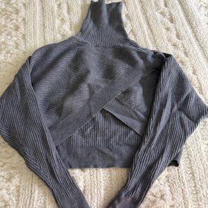 Gray Ribbed Cropped Turtleneck Sweater